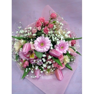 ピンク系ブーケ風花束(花材おまかせ)