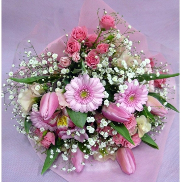 ピンク系ブーケ風花束(花材おまかせ)