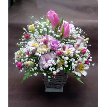 かすみ草たっぷり花材おまかせピンク系ミックスアレンジメント